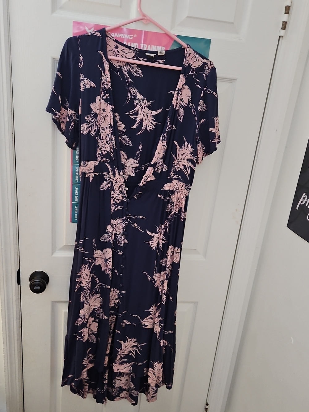 Roxy Navy Maxi Dress with Pink Floral Print